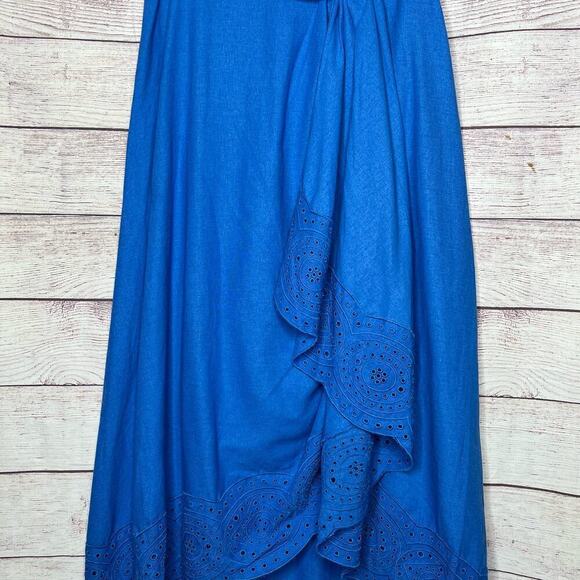 Jason Wu Blue Knot Front Linen Blend Midi A Line Eyelet Skirt Size 10 NWOT - Picture 9 of 13